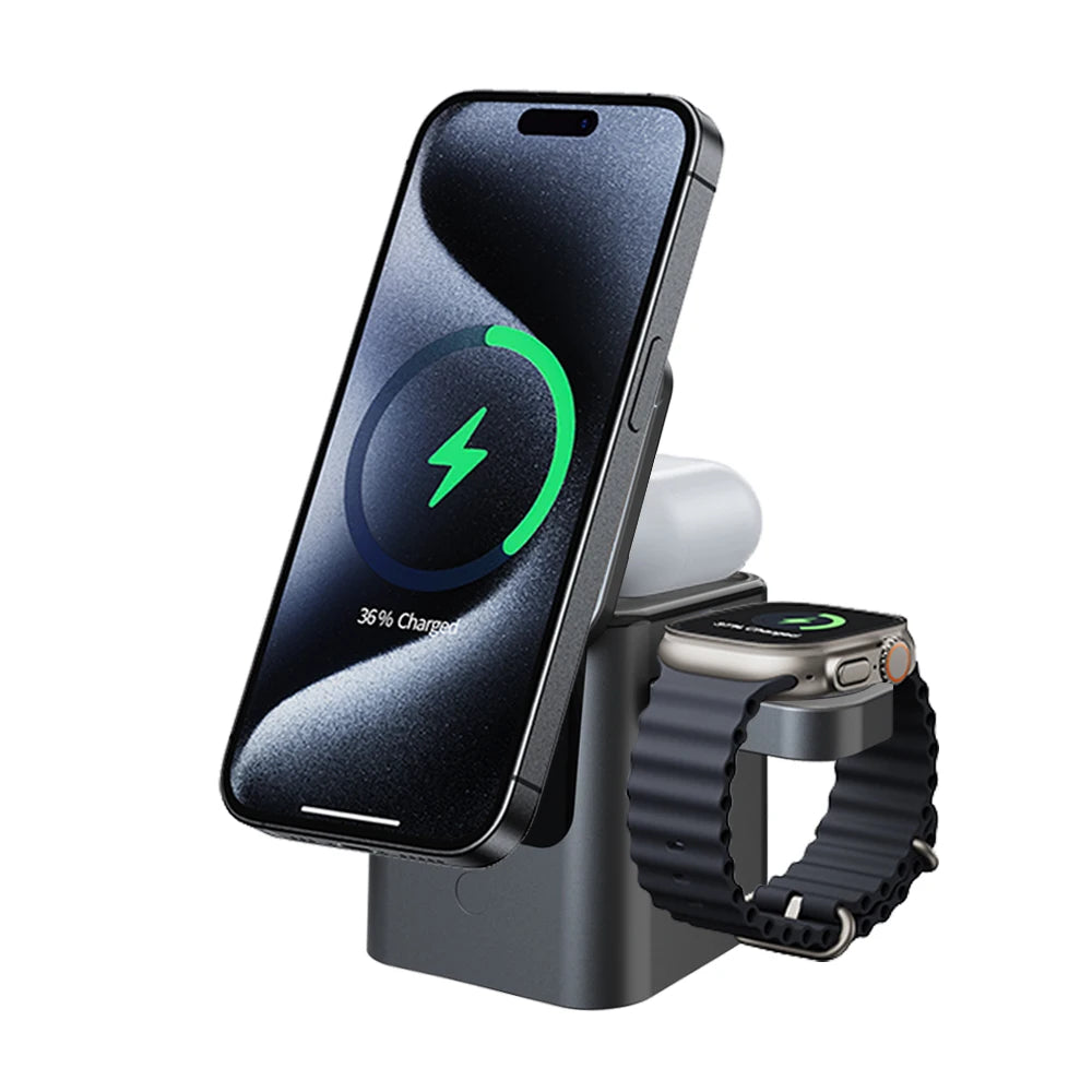 Magnetic 3 in 1 Wireless Charger Station Foldable Cube 15w  Rotating Charging Holder for Apple 17 16 15 14 Pro Max