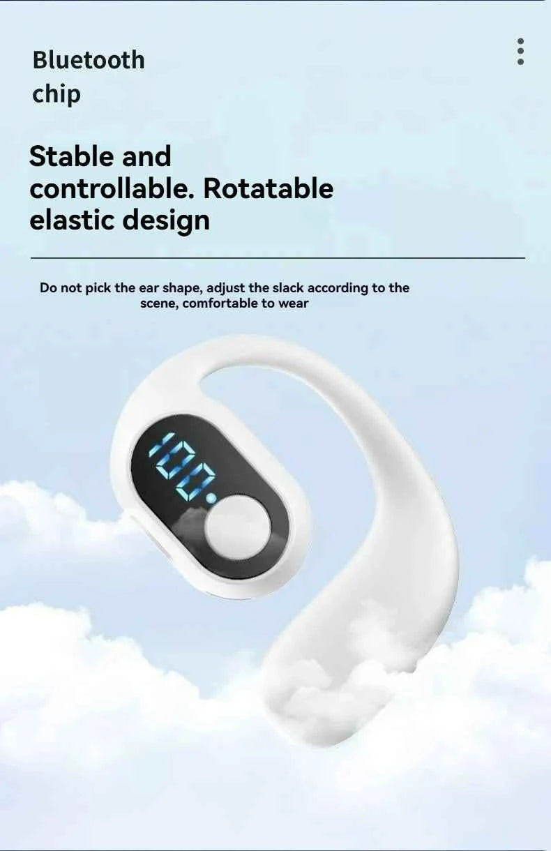 Wireless Bluetooth 5.3 Bone Conduction Headphones Open Ear Earbuds, Sports Ear Hook Headset with LED Power Display, Touch Contro