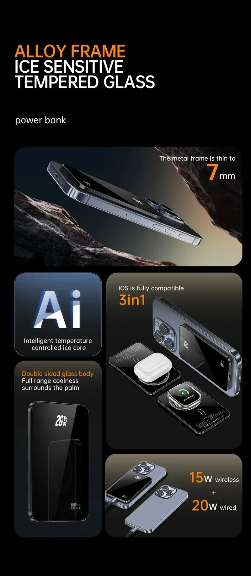 10000mAh Magnetic Power Bank 20W Wireless Powerbank Slim Portable Battery Charger for MagSafe iPhone 16 15 14 13 iWatch Samsung