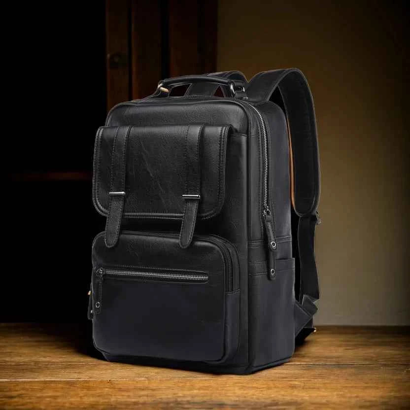 MOYYI Leather Laptop Backpack for Men Waterproof Travel Backpack Vintage Business Bag for Commuter Casual Leather Daypack