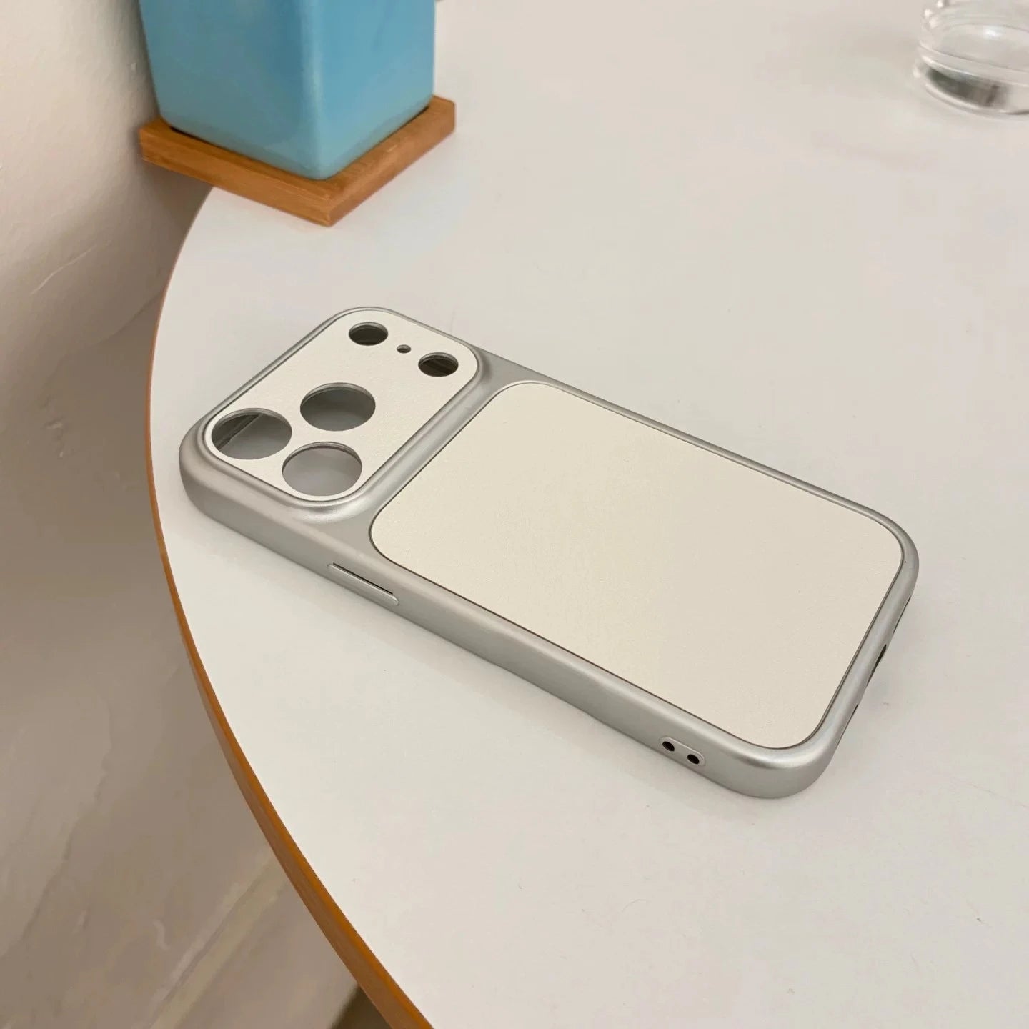 White faux sheepskin phone case,suitable for iPhone 17 Pro Max and 17 Air,17E,16E - precise cutting,full coverage,silver edges.