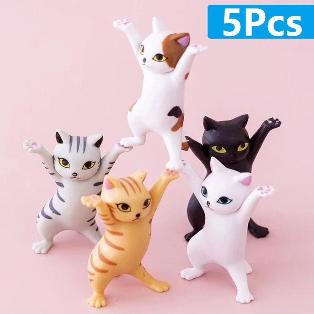 1/5Pc Funny Cats Pen Holder Kawaii Cat Doll Ornaments Plastic Craft Earphone Support Room Office Desk Home Decory Gift Accessory