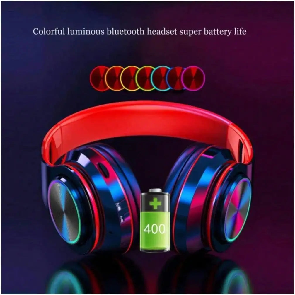 Bluetooth 5.3 Over-Ear Headphones, Active Noise Reduction, Subwoofer Bass, LED Light Design, Foldable Portable Wireless Headset for Gaming, Music, Sports, Phones & Computers