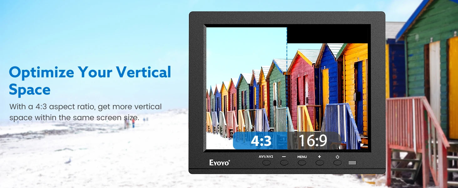 EYOYO Small 8 Inch HDMI Monitor With Speaker 1024x768 4:3 TFT HD LCD Screen HDMI VGA BNC AV YPbPr Input For Computer PC Laptop