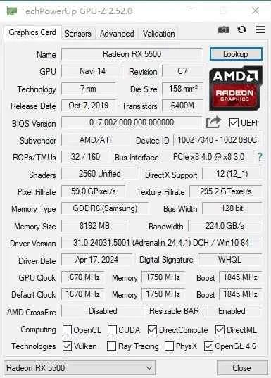 MLLSE AMD RX5500XT 8G Gaming Graphics Card 8GB 128Bit GDDR6 PCI-E 4.0×8 GPU Radeon rx5500xt 8gb game Video Cards Placa de vídeo