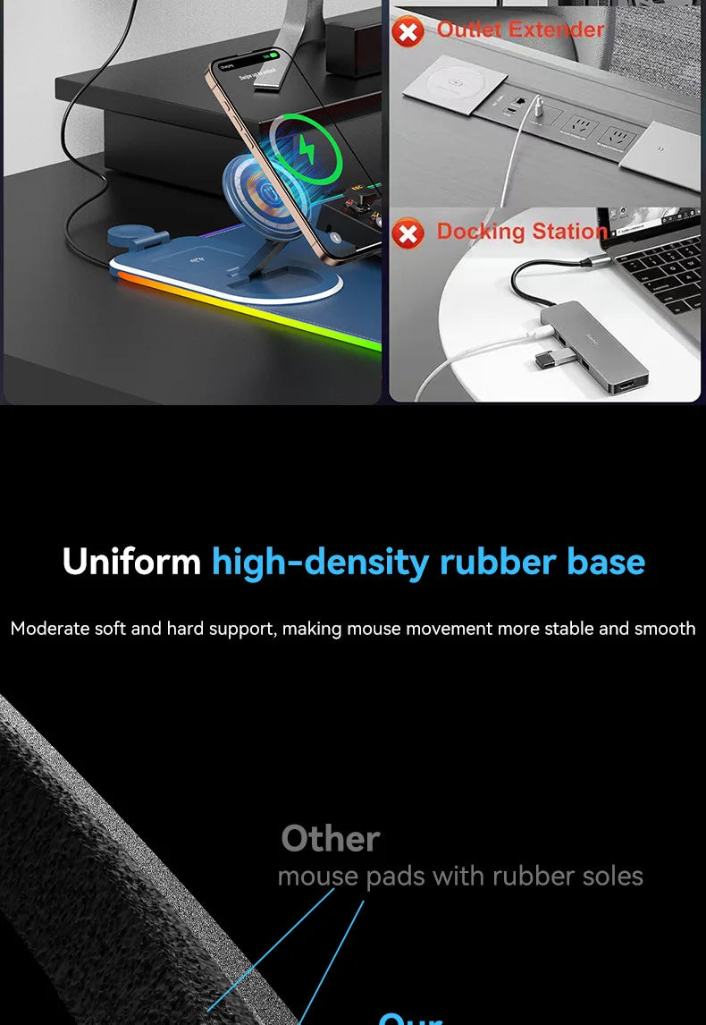 15W 3 in 1 Wireless Charging Mouse Pad Customized Desk Pad Fantasy Glowing Game Pad Rubber Cloth Mouse Pad Super Large Mat