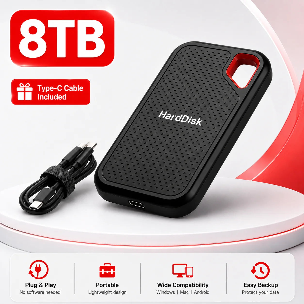 2TB Portable SSD External Solid State Drive USB-C Fast Storage Device for Laptop Mac PC Phone Backup Data