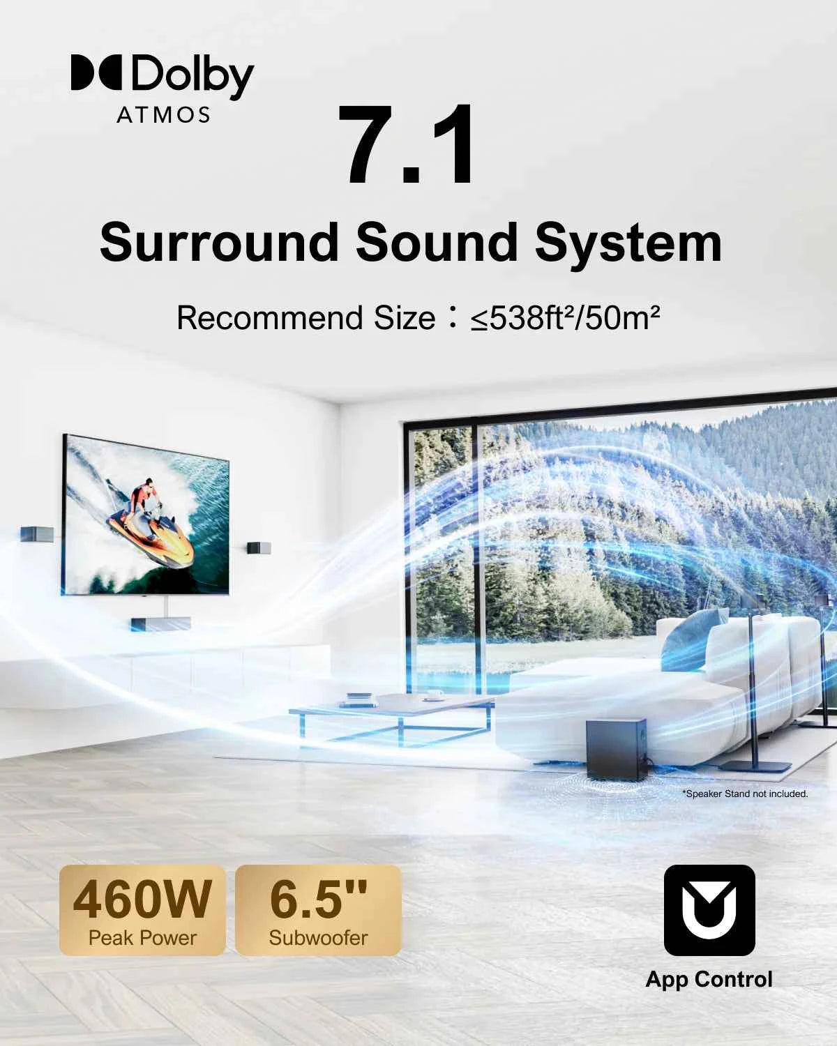 ULTIMEA Poseidon D80 7.1Ch Dolby Atmos Soundbar with Wireless Subwoofer & Smart App Control – 460W Home Theater System