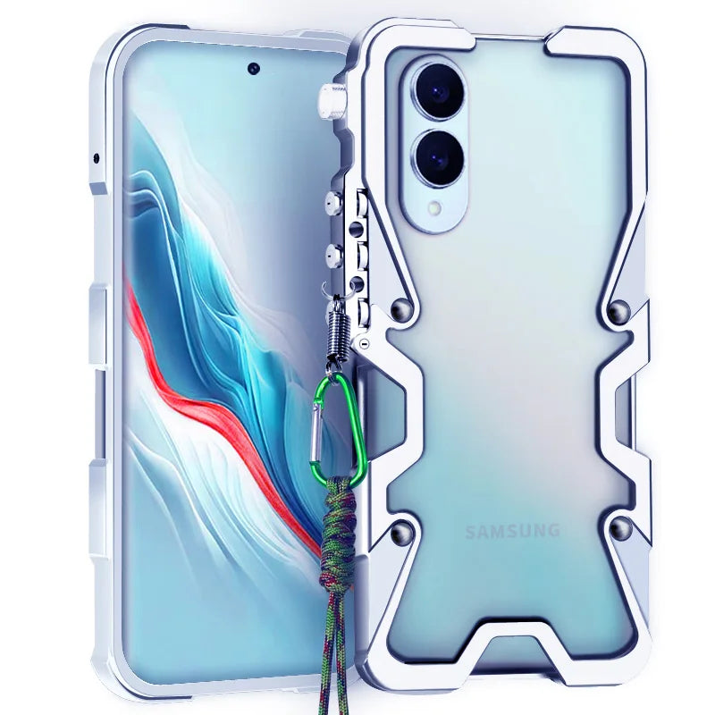 Luxury Armor Metal Aluminum Phone Bumper For Samsung Galaxy S26 S25 S24 Ultra + FE Cover Mechanical Purely Handmade Skull Case