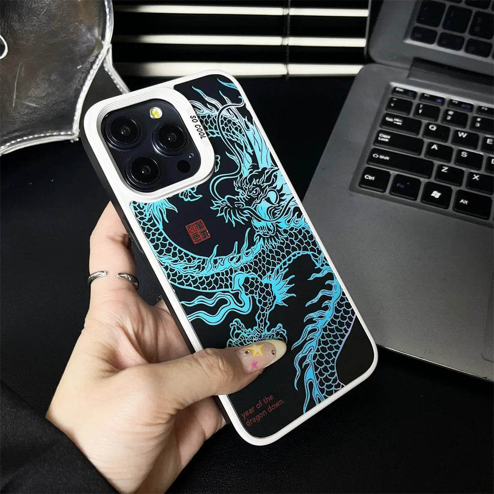 Luxury Fad Luminous Dragon Pattern Phone Case for iPhone 16 Pro Max 15 14 13 12 11 Shockproof Anti-Drop Glow in The Dark Cover