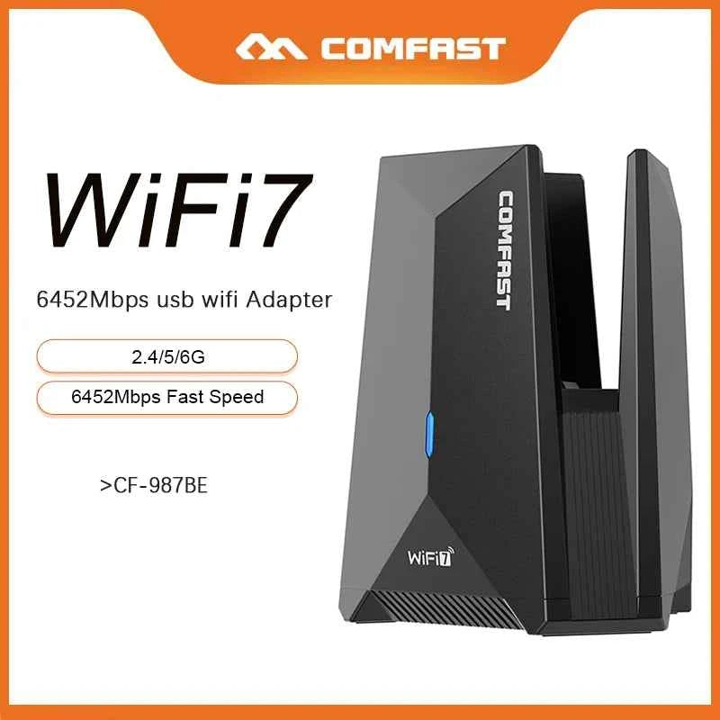 Comfast 6452Mbps WiFi 7 USB Wifi Adapter Tri-band 2.4+5+6GHz Wifi Dongle Driver-Free Wireless Network Card USB3.0 WPA3