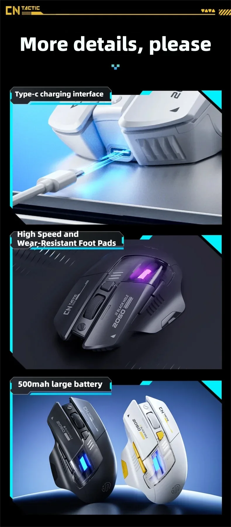 Inphic A9 Explorer V2 Wireless Gaming Mouse 500mA Battery Level Display Ergonomics Bluetooth Office Mouse For PC Laptop