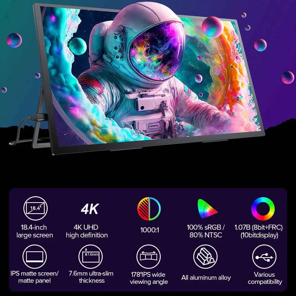UPERFECT 18.4 Inch 4K UHD Portable Gaming Monitor HDR 3MS FreeSync IPS HDR Computer Display Bulit in Dual Speakers VESA OSD Menu