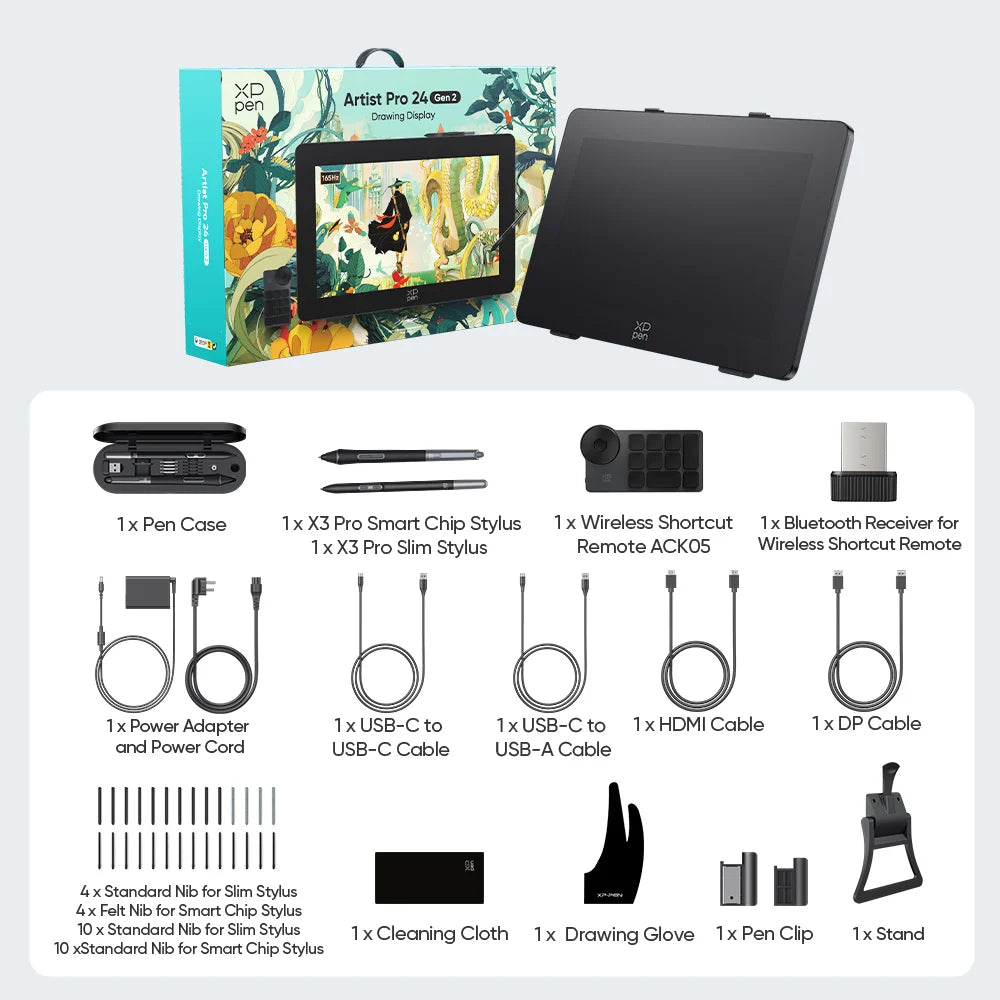 XPPen 165Hz Artist Pro 24 (Gen 2) Ultraspeed Drawing Display 2.5K 23.8 Inch Graphics Tablet Monitor 16K Level X3 Pro 99% sRGB