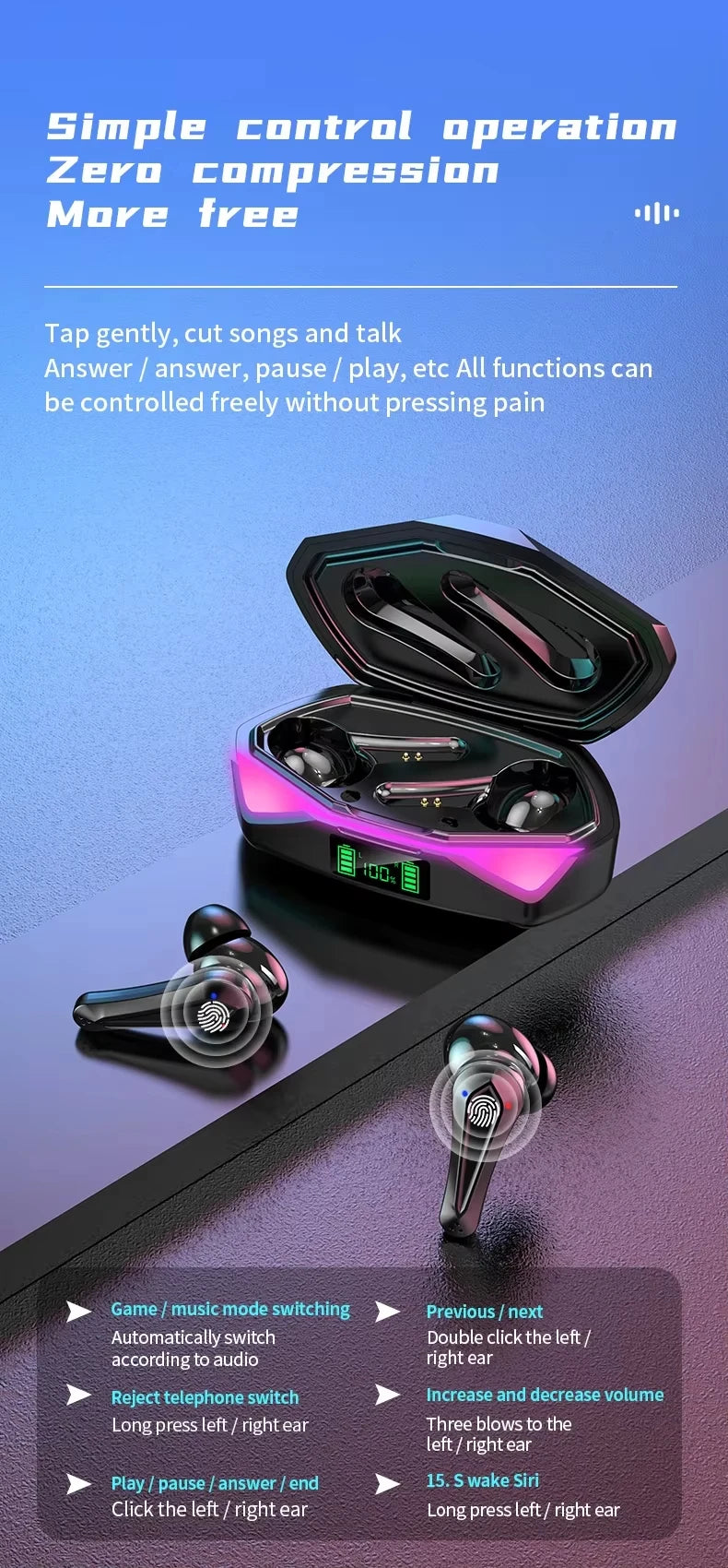 2026 New TWS Wireless Earphones with Bluetooth 5.49 Gaming Headset Sport Earbuds with LED Display Earhooks and Built-in Mic