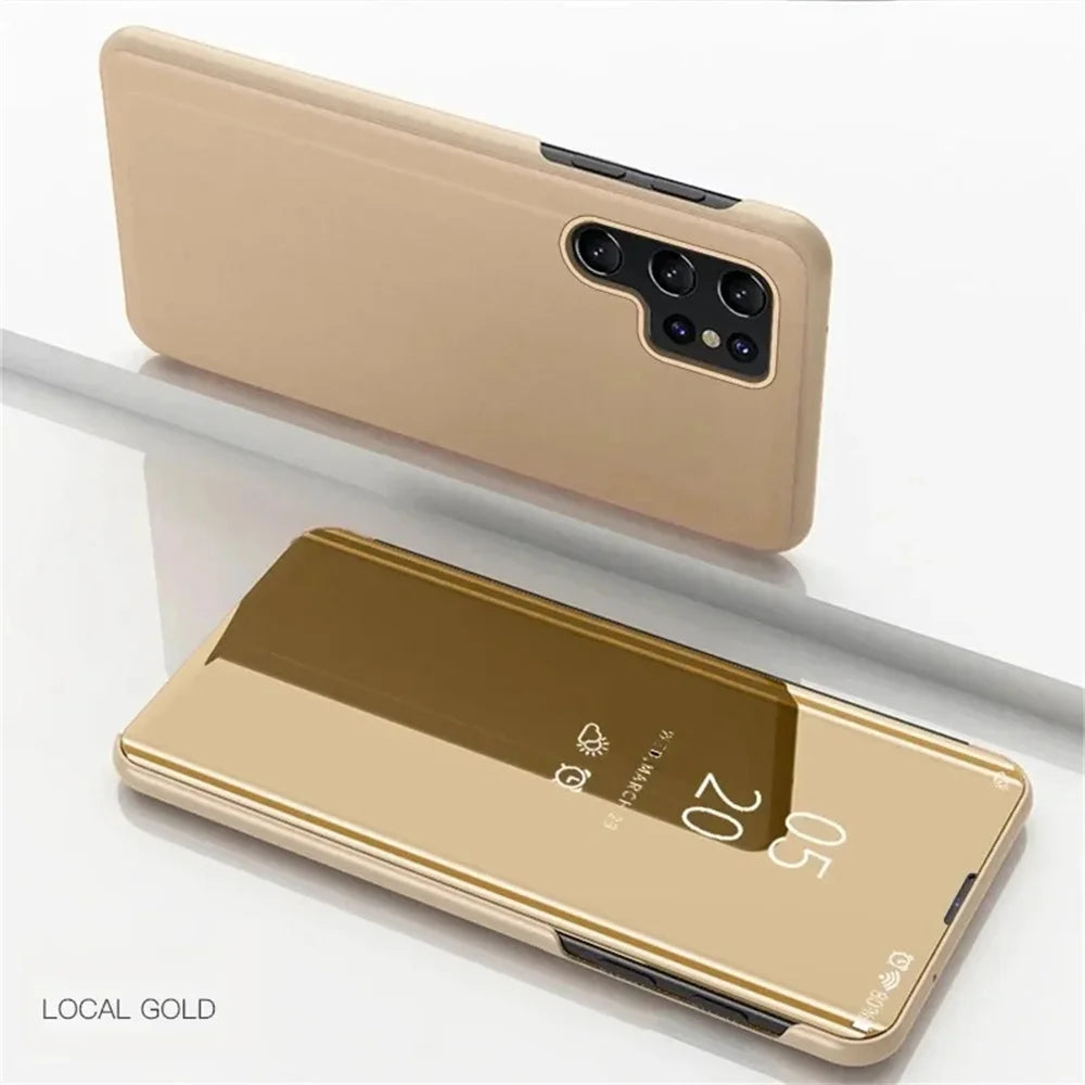 Mirror Flip Leather Phone Cases For Samsung Galaxy S26 S25 S24 S22 S23 Ultra S21 Plus FE A56 A36 A55 A35 A15 A34 A16 A54 Cover
