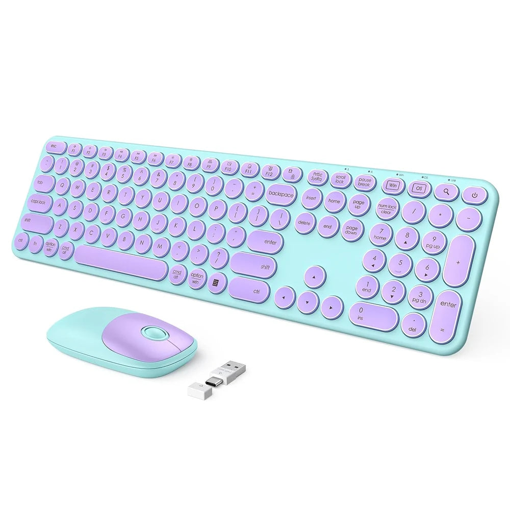 SEENDA USB & Type C Wireless Keyboard and Mouse Combo for Win 7/8/10 MacBook Pro Air Laptop PC Round Key Ergonomic Keyboards
