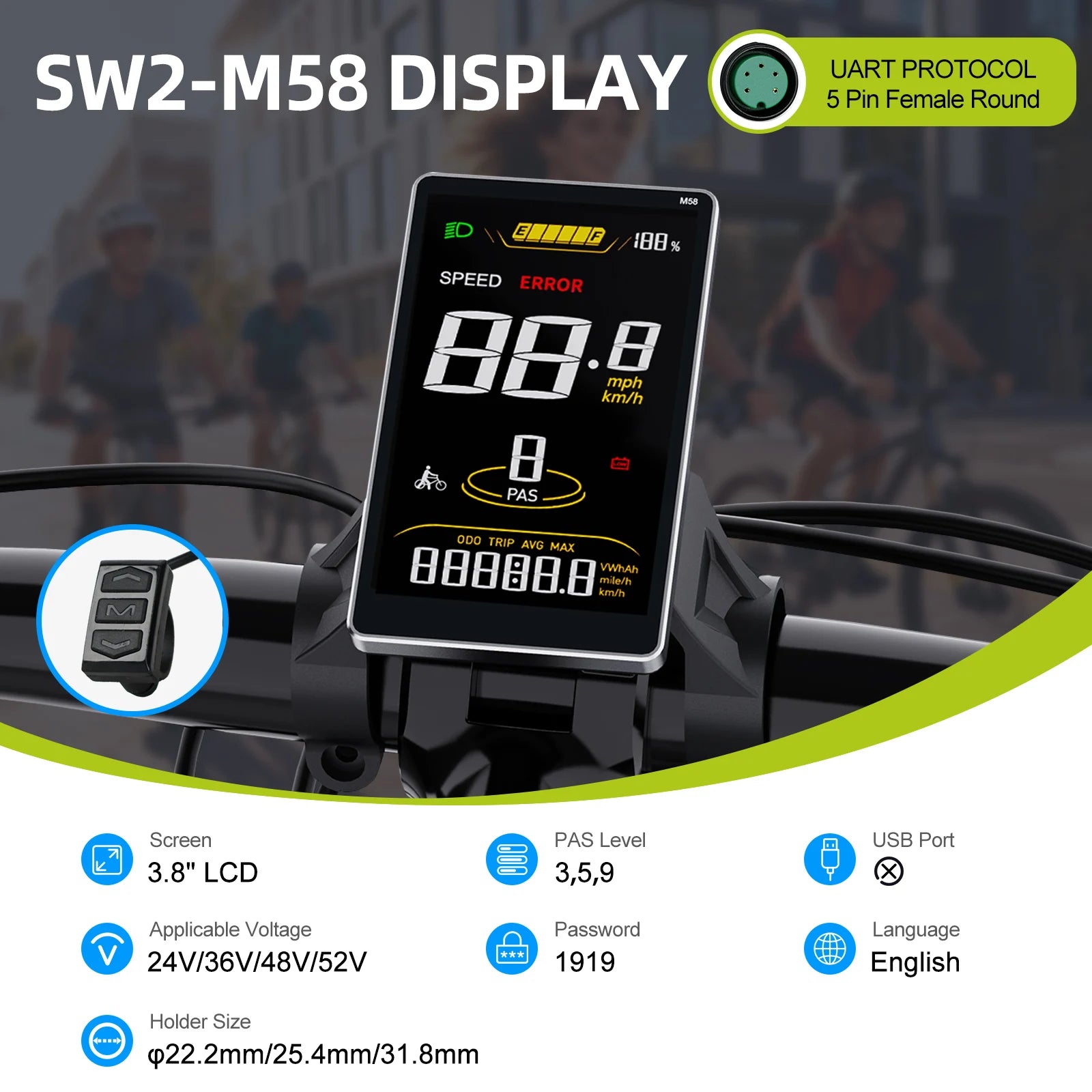 Bafang UART Display Protocol LCD Instrument 36V 48V 52V EKD01 Bluetooth Computer DZ40 DPC18 SW2-M58 for Hub Mid Motor Ebike Kits