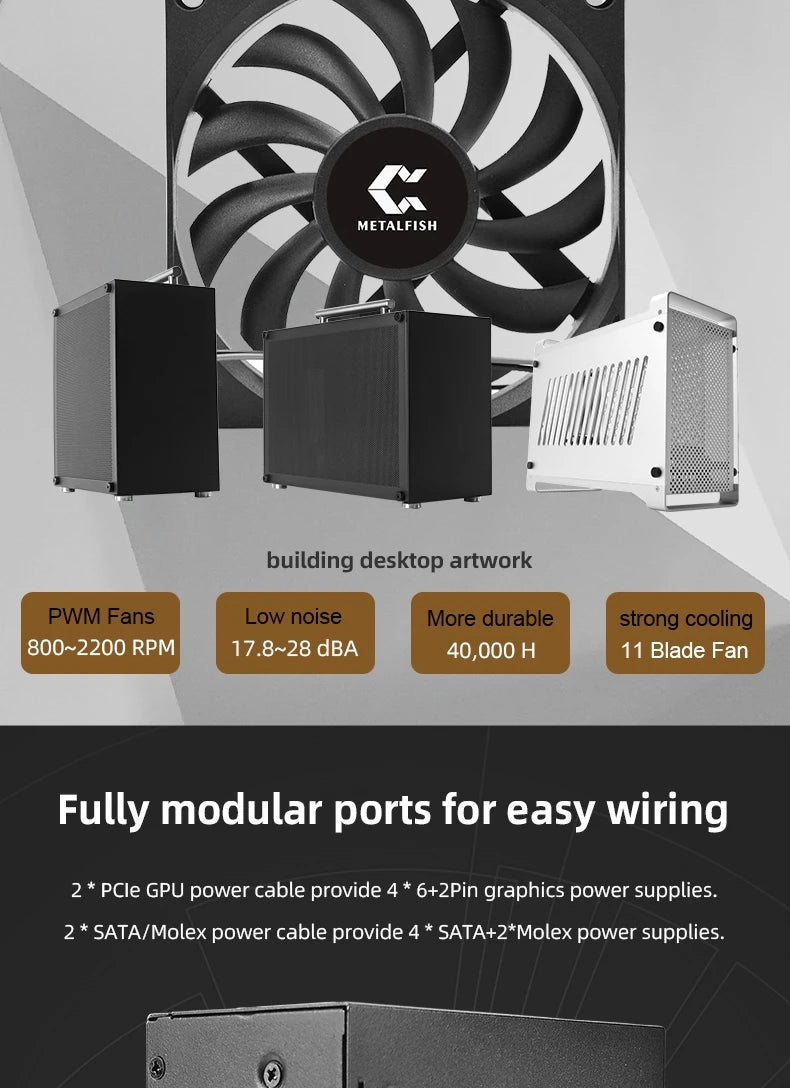METALFISH Full-Modular SFX-500W 600W PSU 80Plus Bronze White Power Supply For Mini ITX Chassis Small Computer Case 100/220V