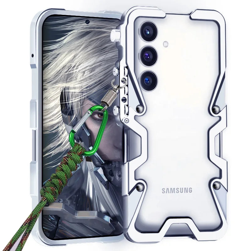 Luxury Armor Metal Aluminum Phone Bumper For Samsung Galaxy S26 S25 S24 Ultra + FE Cover Mechanical Purely Handmade Skull Case