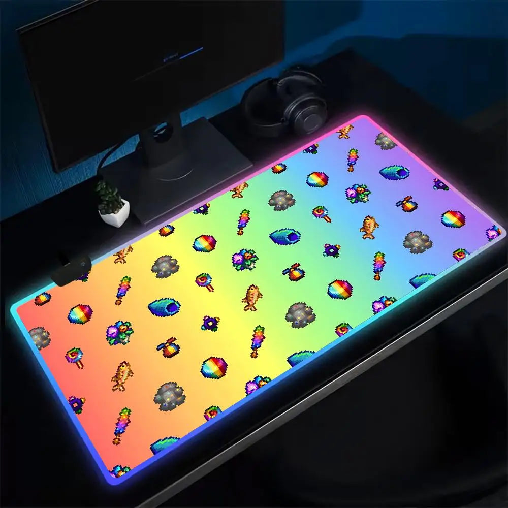 Super Farmer S-STARDEW VALLEY Mouse Pad Anime Gaming Mouse Pad LED Table Pads Backlit Rubber Desktop XXL Mousepad RGB Desk Mats