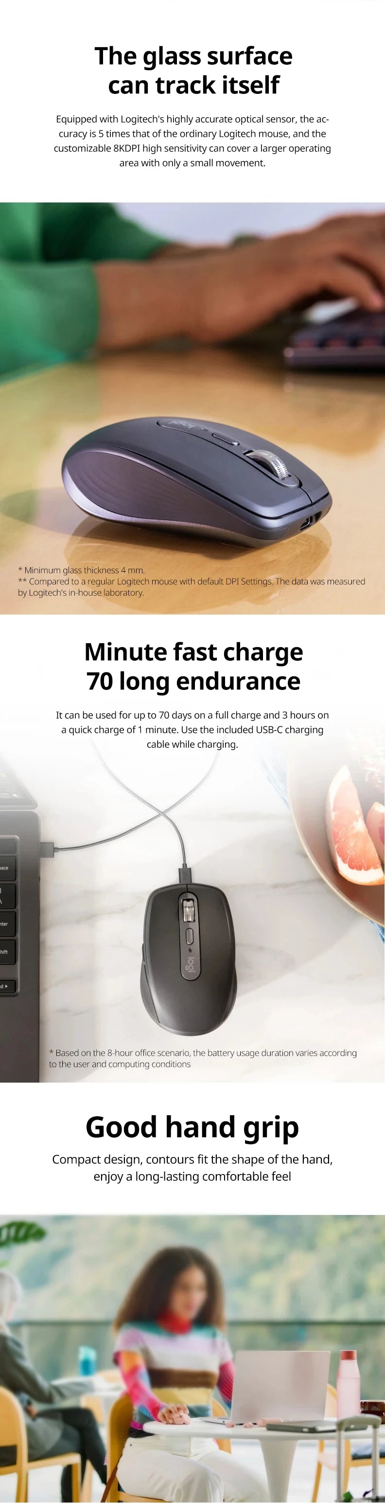 Logitech MX Anywhere 3S All-in-One Portable Wireless Mouse Silent Click 8000DPI Multi-Device for Laptop Computer Peripherals