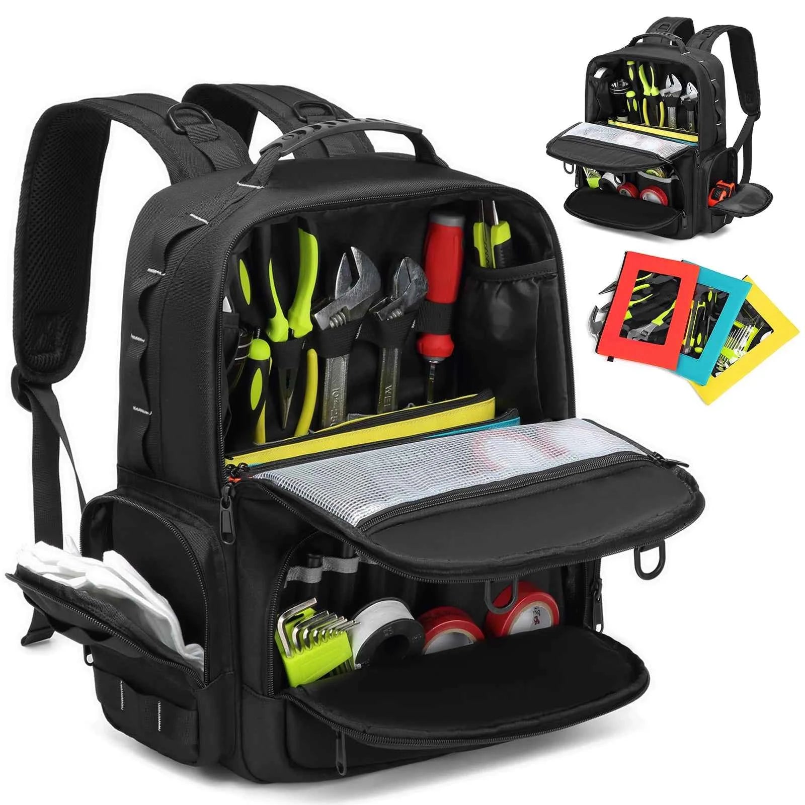 Tool Backpack Heavy Duty for Men Tool Storage With 3 Tool Pouches Organizer Electrician Plumber Maintenance Worker Tool Bags