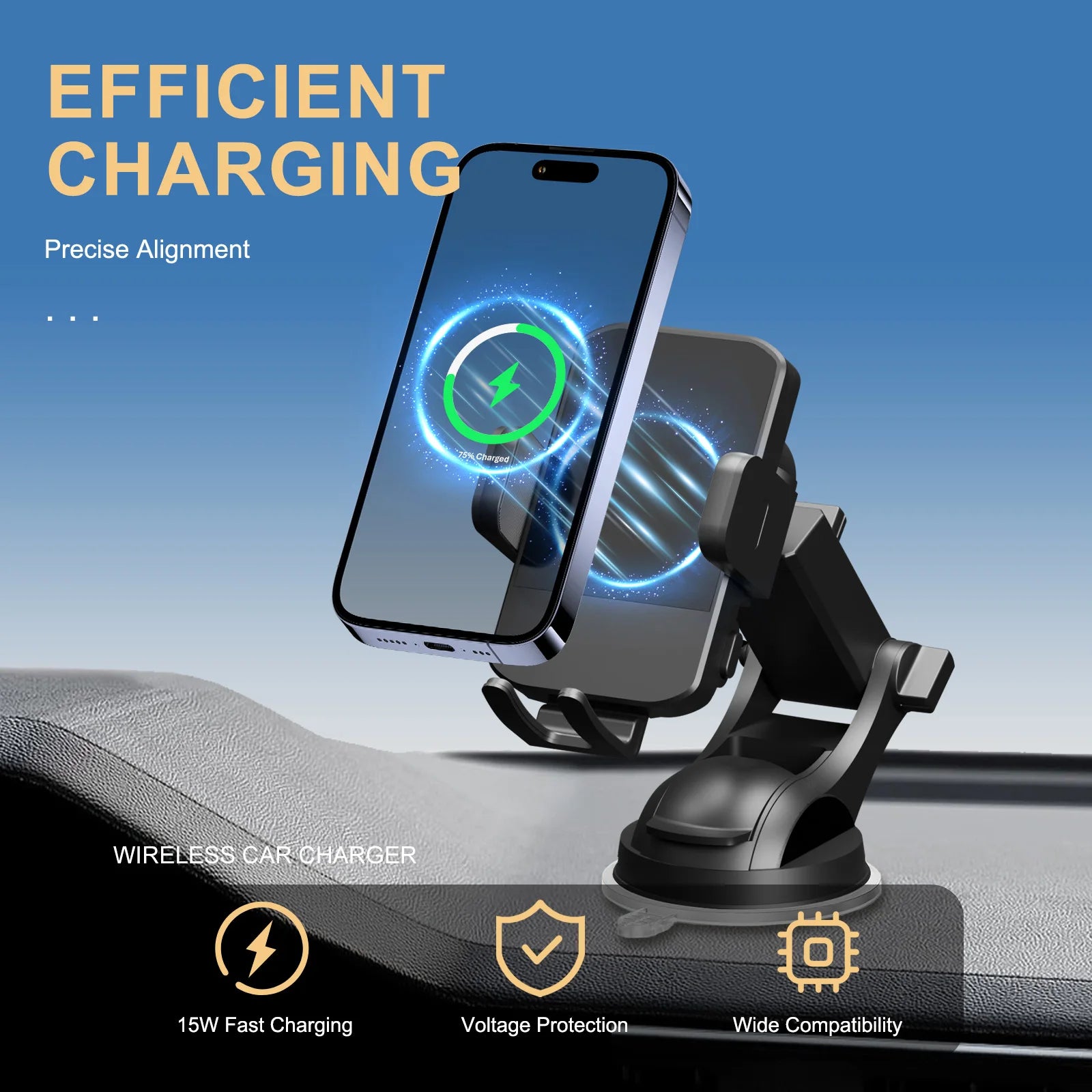 Wireless Car Charger Phone Holder 15W Fast Charge Station Mount Phone For IPhone 16 15 14 13 12 Pro Max 11 XR XS Samsung Galaxy