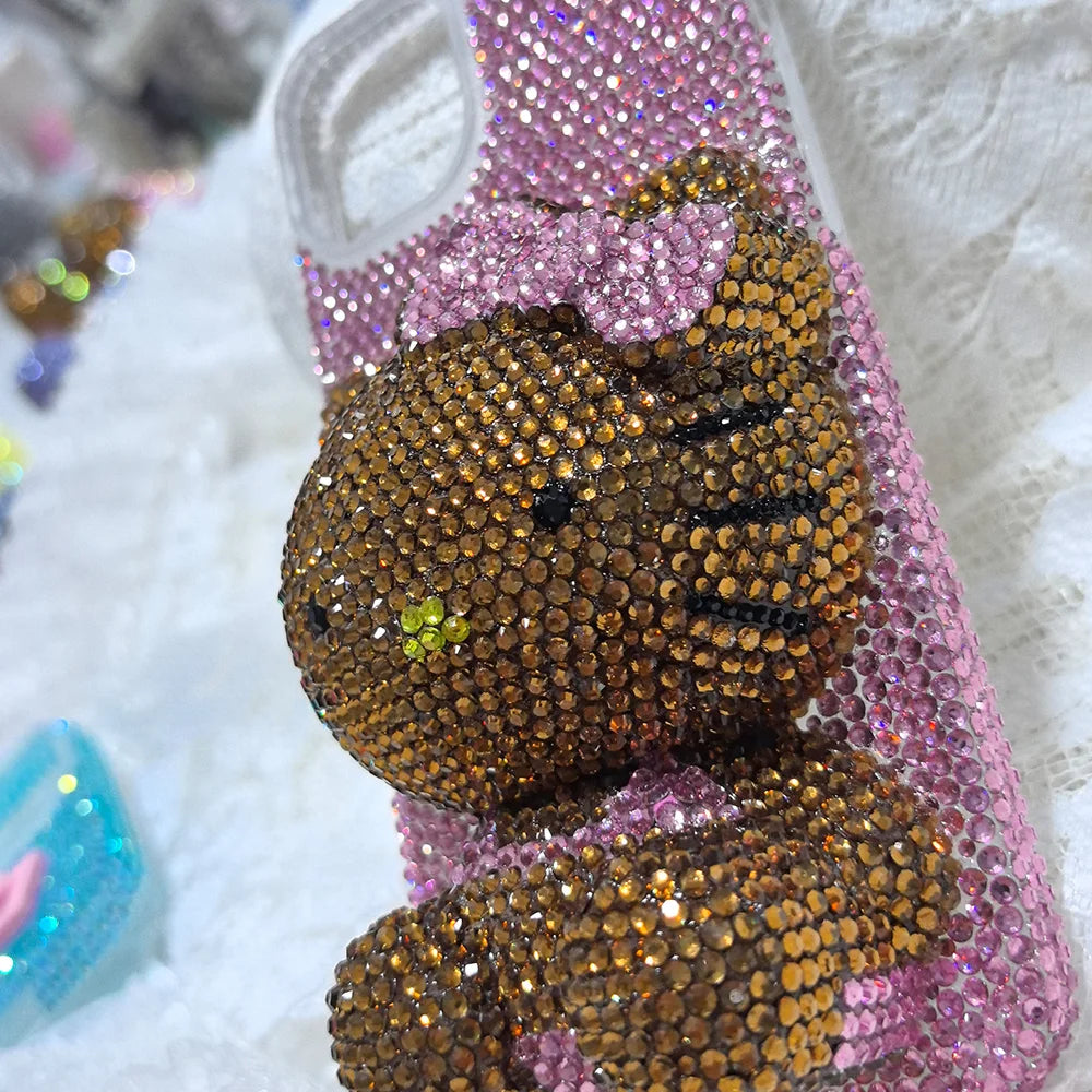 Christmas Hello Kitty Rhinestone Crystal Phone Case Chain For iPhone17 16 15 14 13 12 11Pro Max X Xs XR 7 8 Plus Transparent