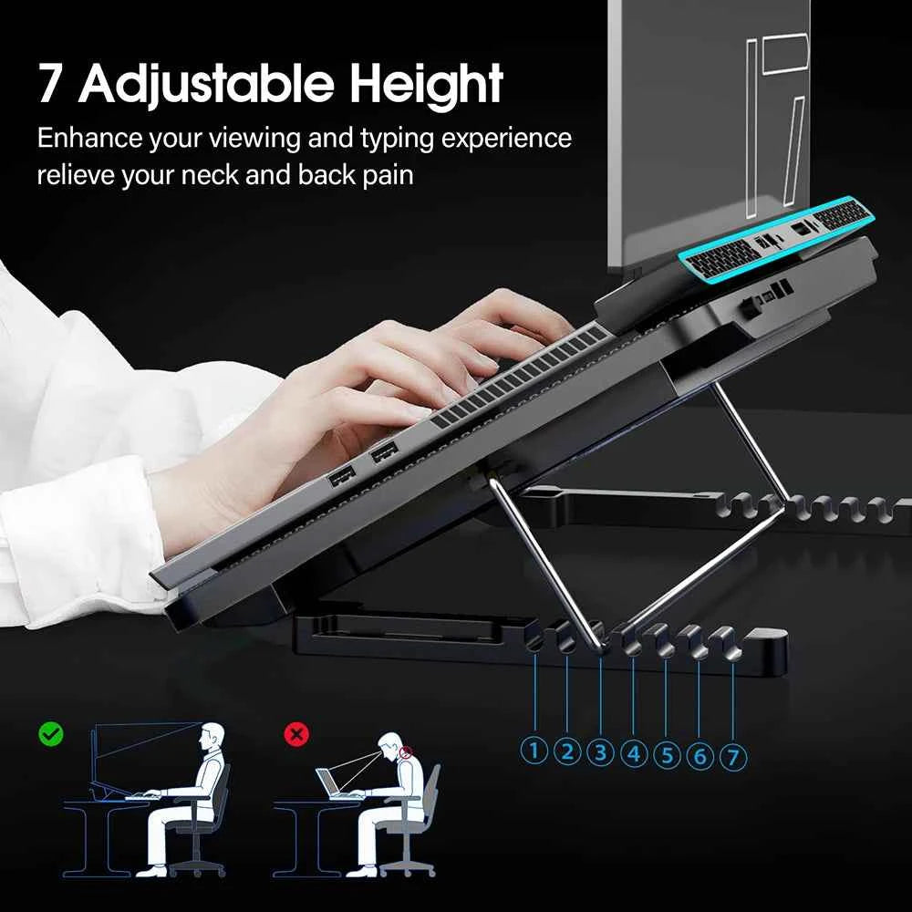 Coolcold 15.6-17.3inch Laptop Cooling Pad with 6 Quiet Fans,7 Height Wind Speed Adjustable, Laptop Cooer With Mobile Phone holder
