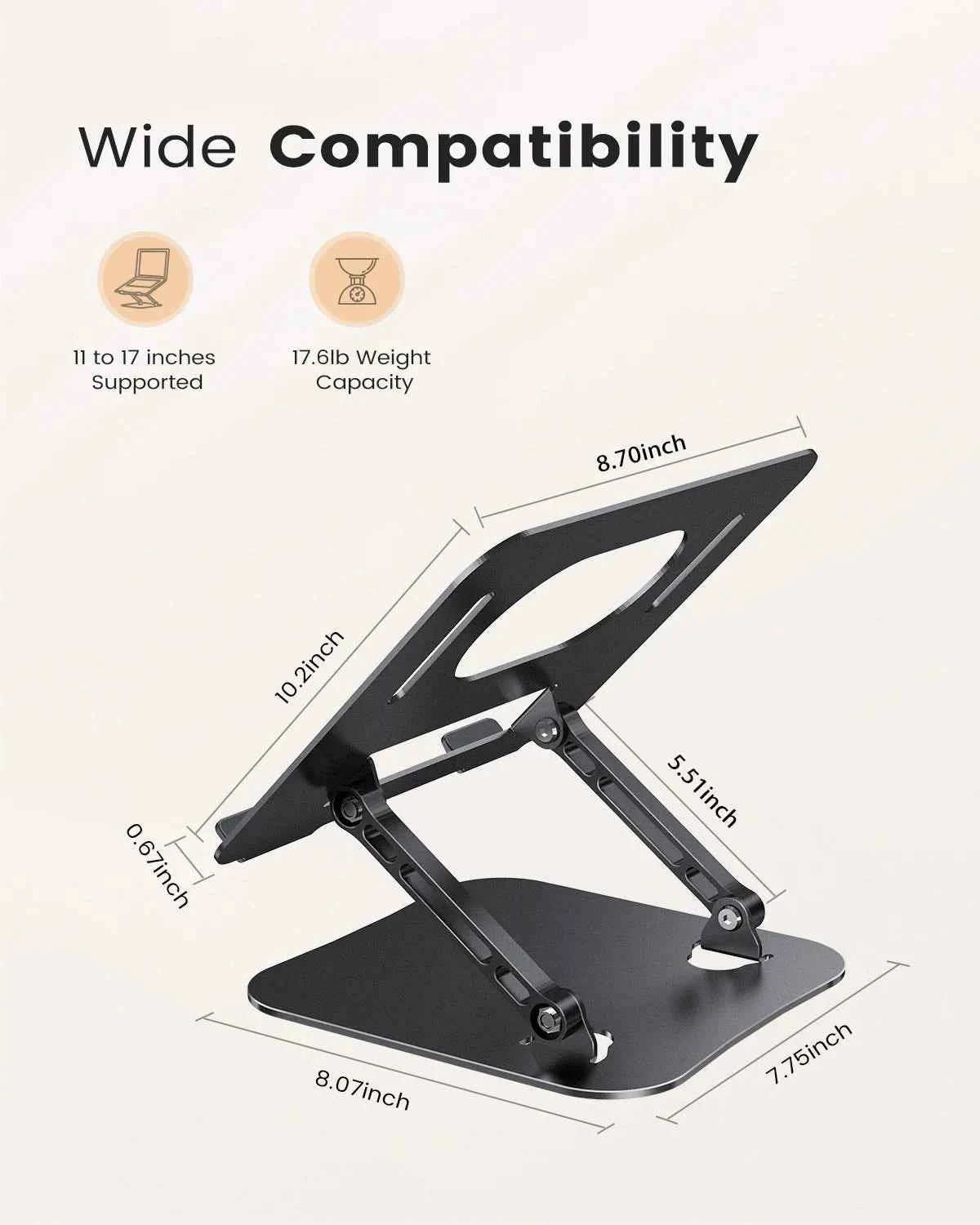 ST01 Portable 11–16-inch Adjustable Laptop Stand, Sturdy Aluminum, Desk Foldable Laptop Holder Notebook Tablet