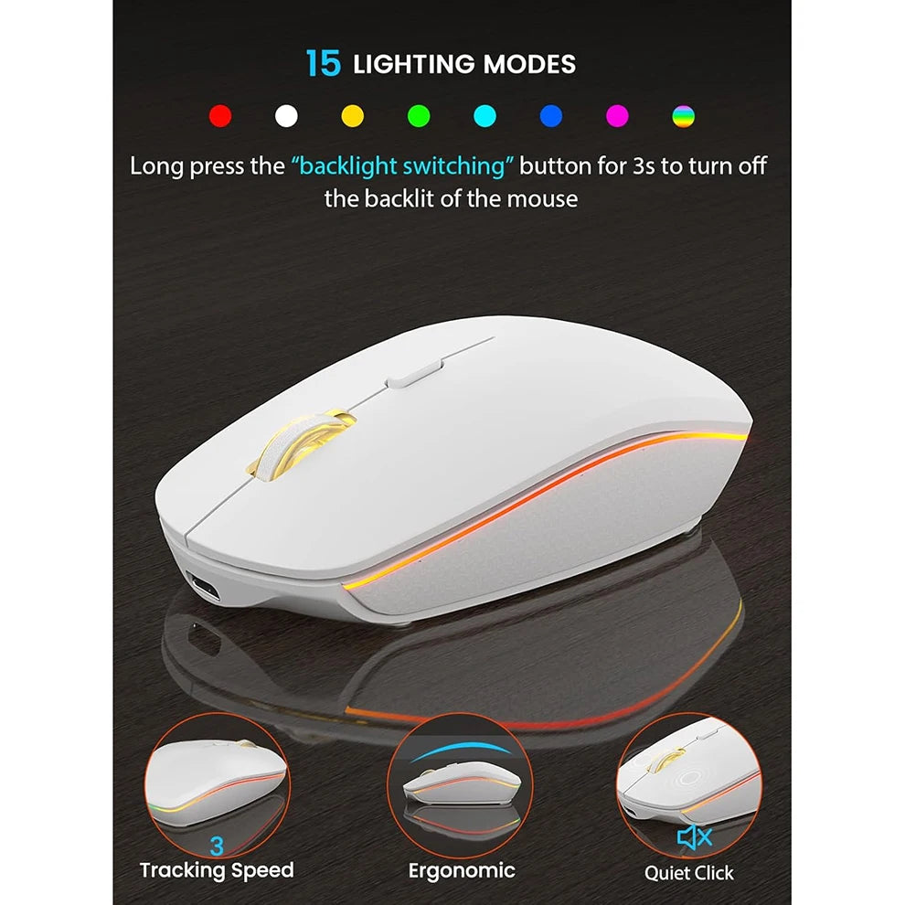 Backlit Wireless Keyboard and Mouse,Quiet Light Up Keys, Tilt Legs, Rechargeable USB Cordless Combo for Computer, PC, Laptop