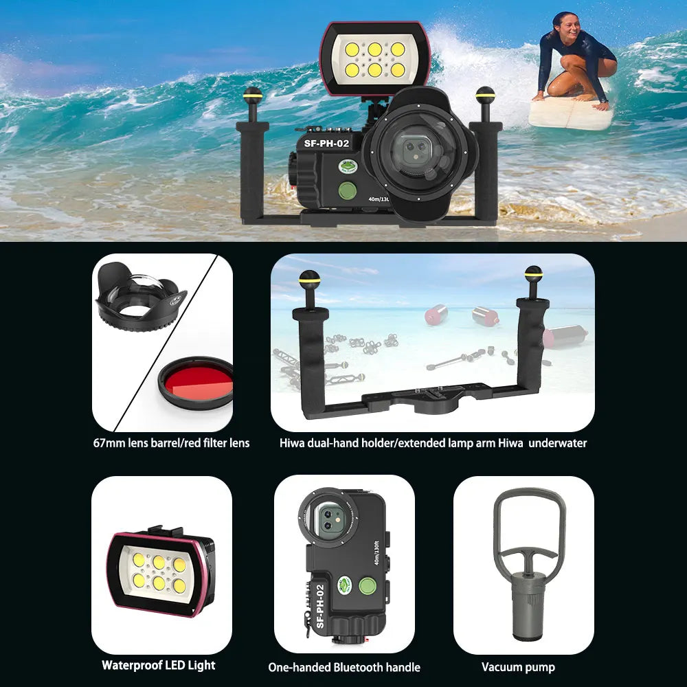 Seafrogs 40Meter Waterproof Bluetooth General Mobile Phone Case For Huawei P20 P30 P40pro Iphone 11/12/13/14 Series DivingCase