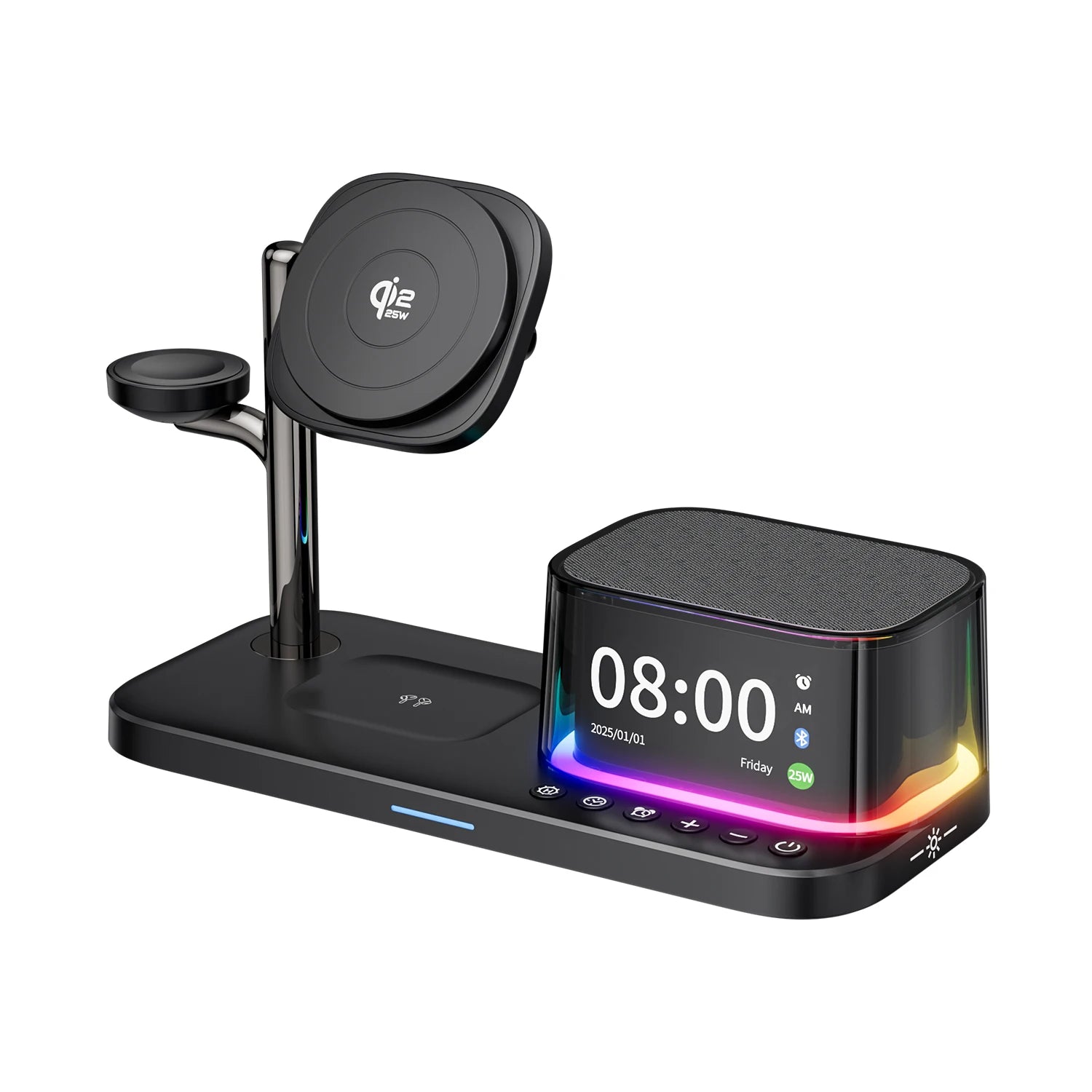 25W Magnetic Wireless Charger Stand Bluetooth Speaker Fast Charging For iPhone Samsung S26 S25/Z Fold 7 Galaxy Watch Ultra 8 7