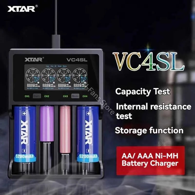 Original NEW XTAR VC4SL Battery Charger Type-C QC3.0 Fast Charge LCD Screen Display Ni-MH Li-ion 18650 AA/AAA Batteries Charger