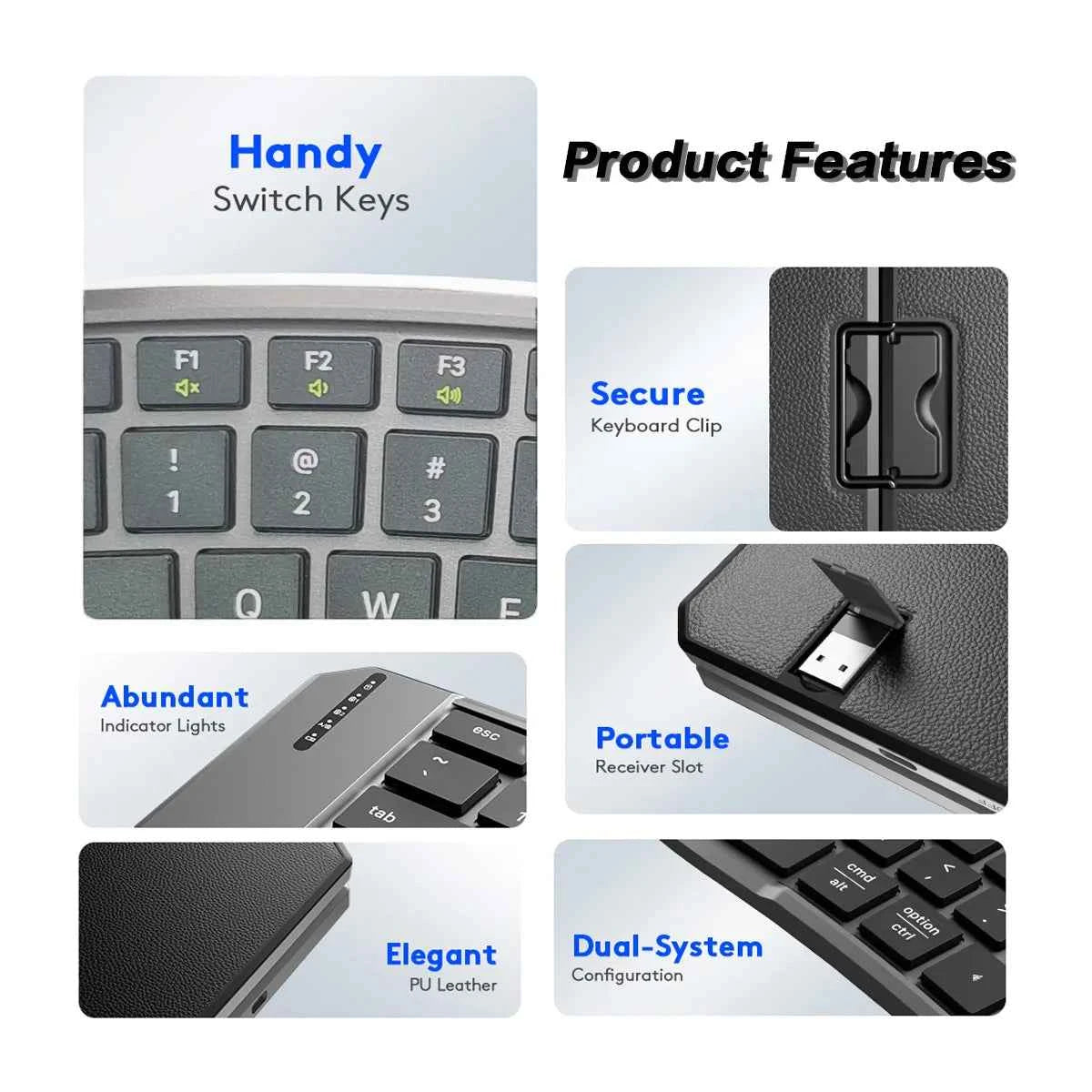 Jomaa Foldable Bluetooth Keyboard Ultra-Thin Folding Rechargeable Keyboard Portable Wireless Keyboard for Laptop iPhone iPad
