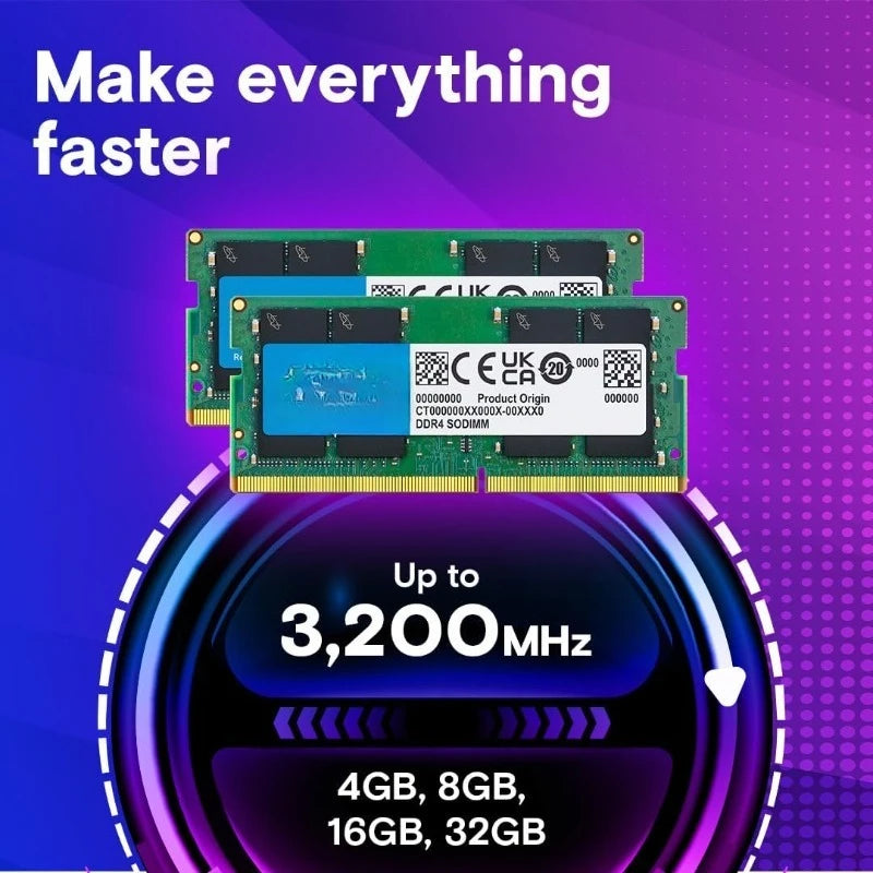 64GB DDR4 RAM Kit (2x32GB), 3200MHz (PC4-25600) CL22 Laptop Memory, SODIMM 260-Pin, Downclockable to 2933/2666MHz