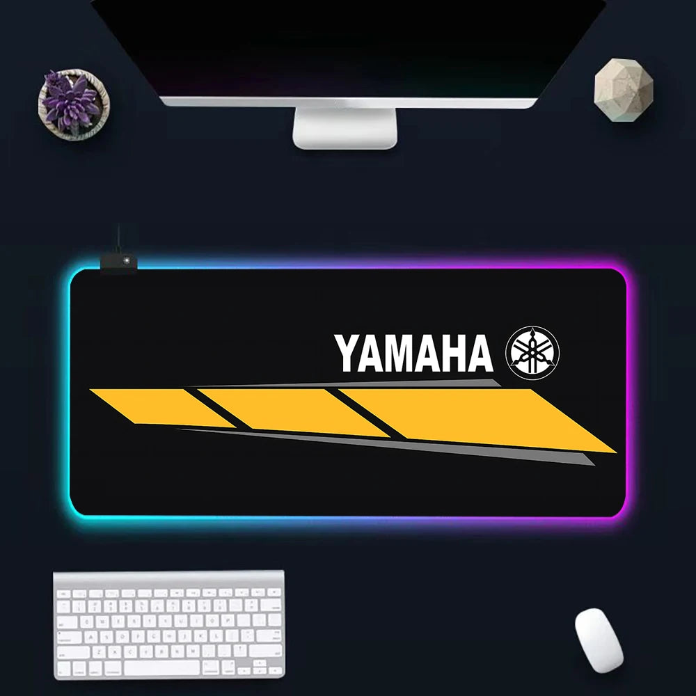 Hot motorcycle racing logo RGB Pc Gamer Keyboard Mouse Pad Mousepad LED Glowing Mouse Mats Rubber Gaming Computer Mausepad