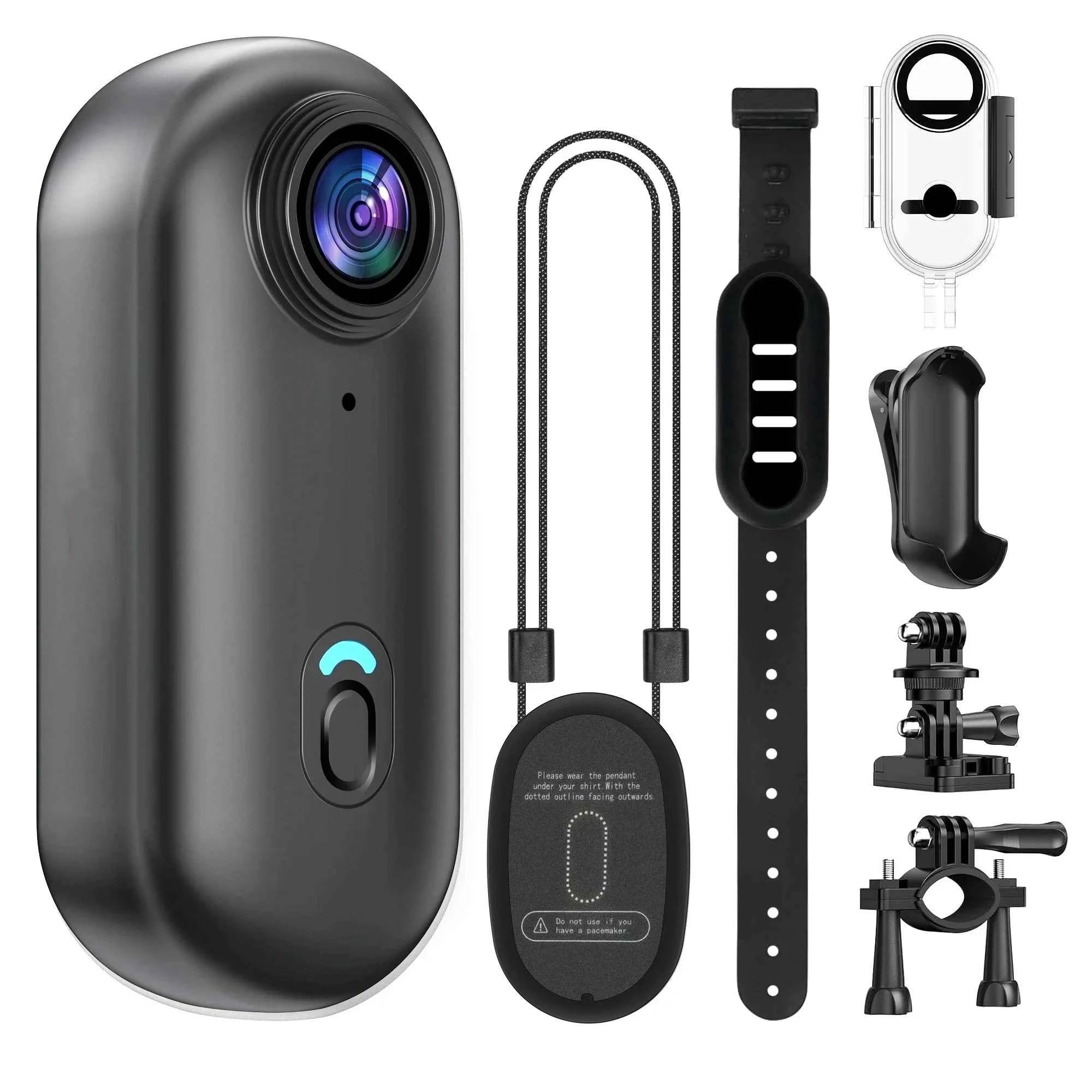 4K Mini WIFI Action Camera 128GB Black Portable Thumb Video Recorder with IPX7 Waterproof Helmet Mount for Vlogging