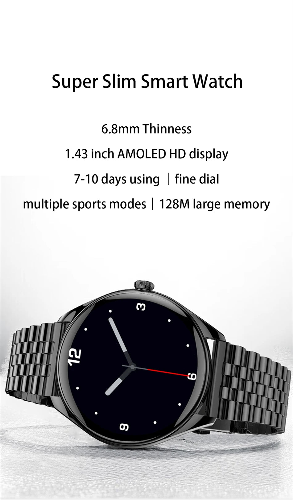 New Ultra Thin SmartWatch Men AMOLED 3D Screen Always Show Time Sports Fitness Waterproof Heart Rate Bluetooth Call Smartwatches