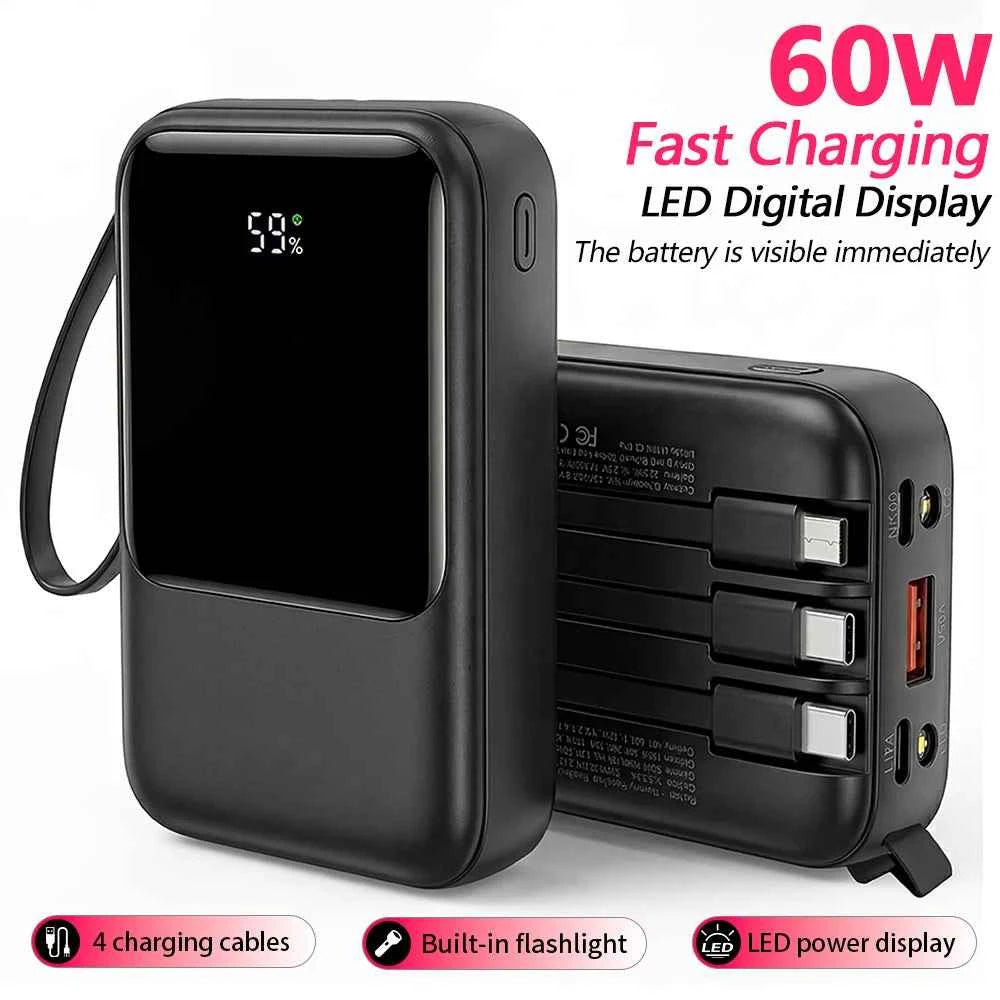 10000mAh Portable charger for phone, Power Bank Built-in 4 Cables and Flashlight ,PD22.5W Fast Charge USB C Battery Pack Compatible with IPhone and Sumsang Android,etc, Camping Travel Essentials