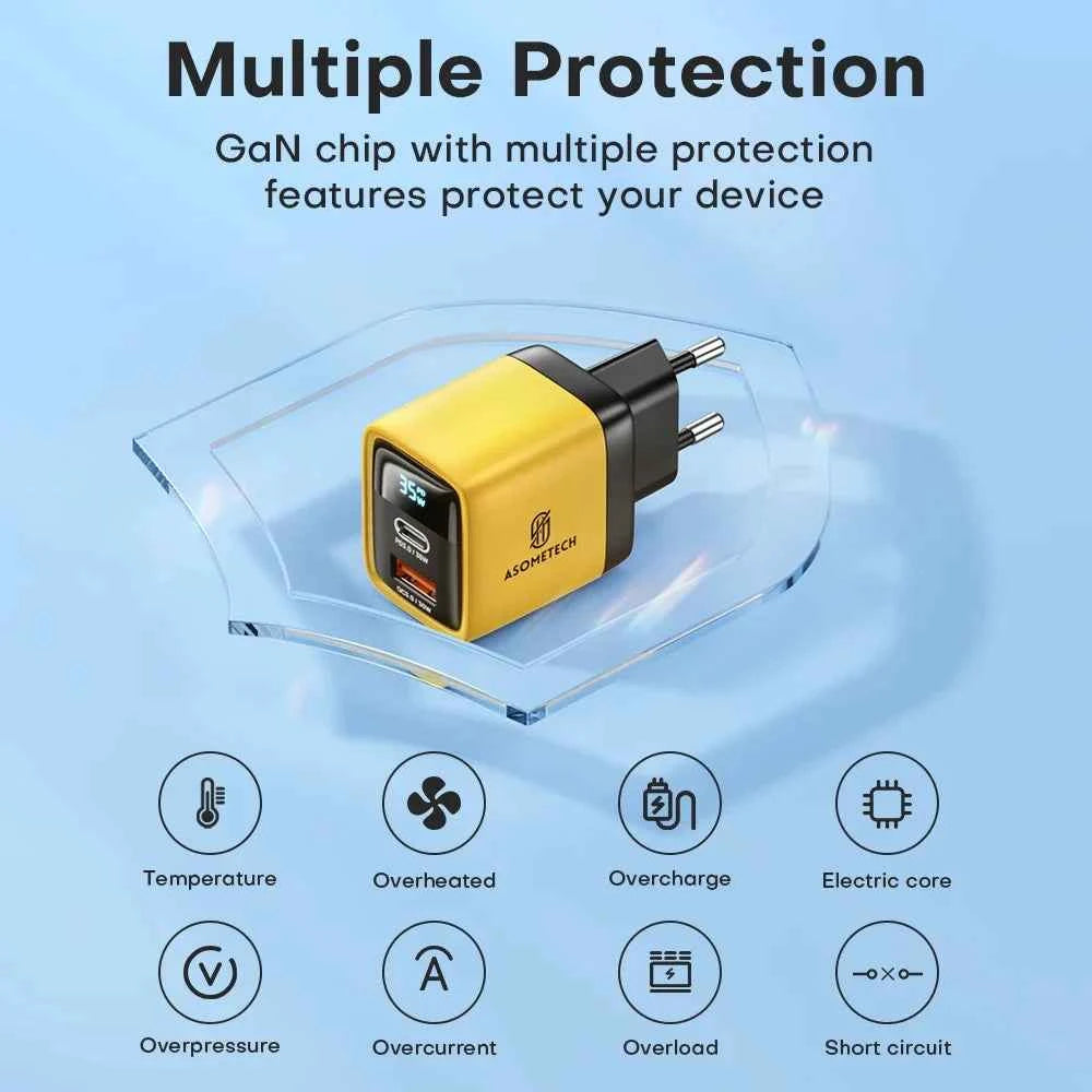 35W GaN Charger LED Display USB Charger for IPhone 14 Pro Samsung Xiaomi IPad Pro PD 3.0 QC 3.0 Quick Charger USB C Fast Charge