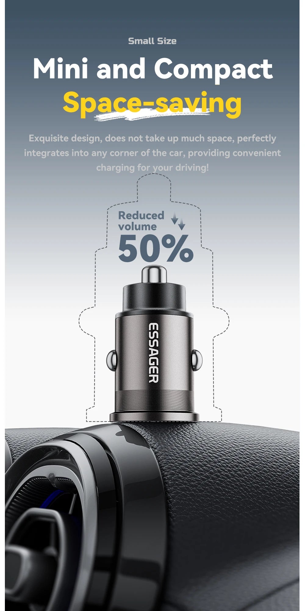 Essager 45W Car Charger Fast Charging Dual Port  PD QC3.0 Type-C Quick Charger for iPhone 16 15 14 Samsung Xiaomi Huawei Oppo