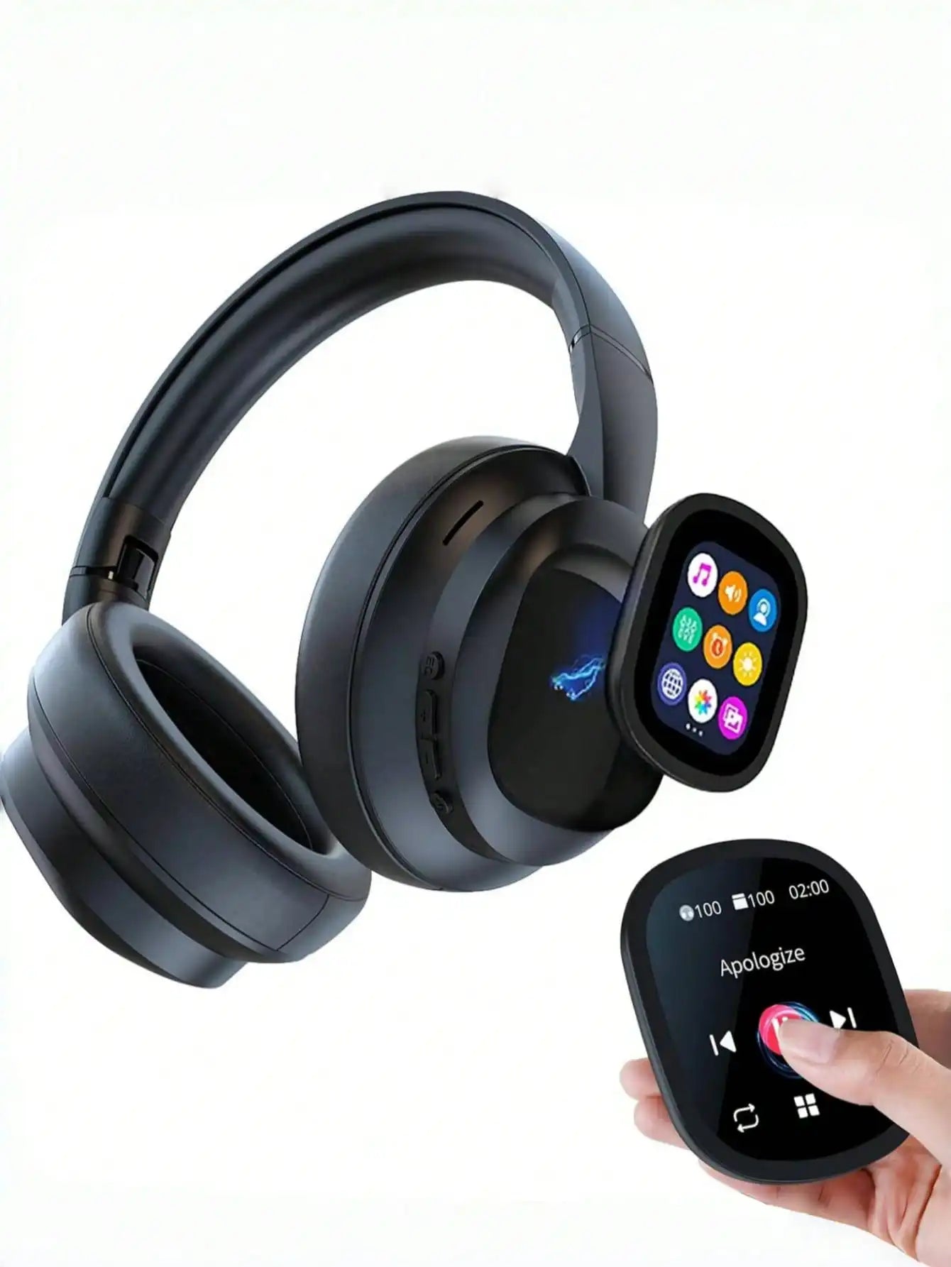 AI Translation Wireless Headphones, Magnetic LCD Touch Screen, Foldable Retractable Design, Real-time 115 Languages Translation, BT6.0, Multi-functions for Photo, Flashlight, Alarm & Voice Recording, AUX Wired Supported