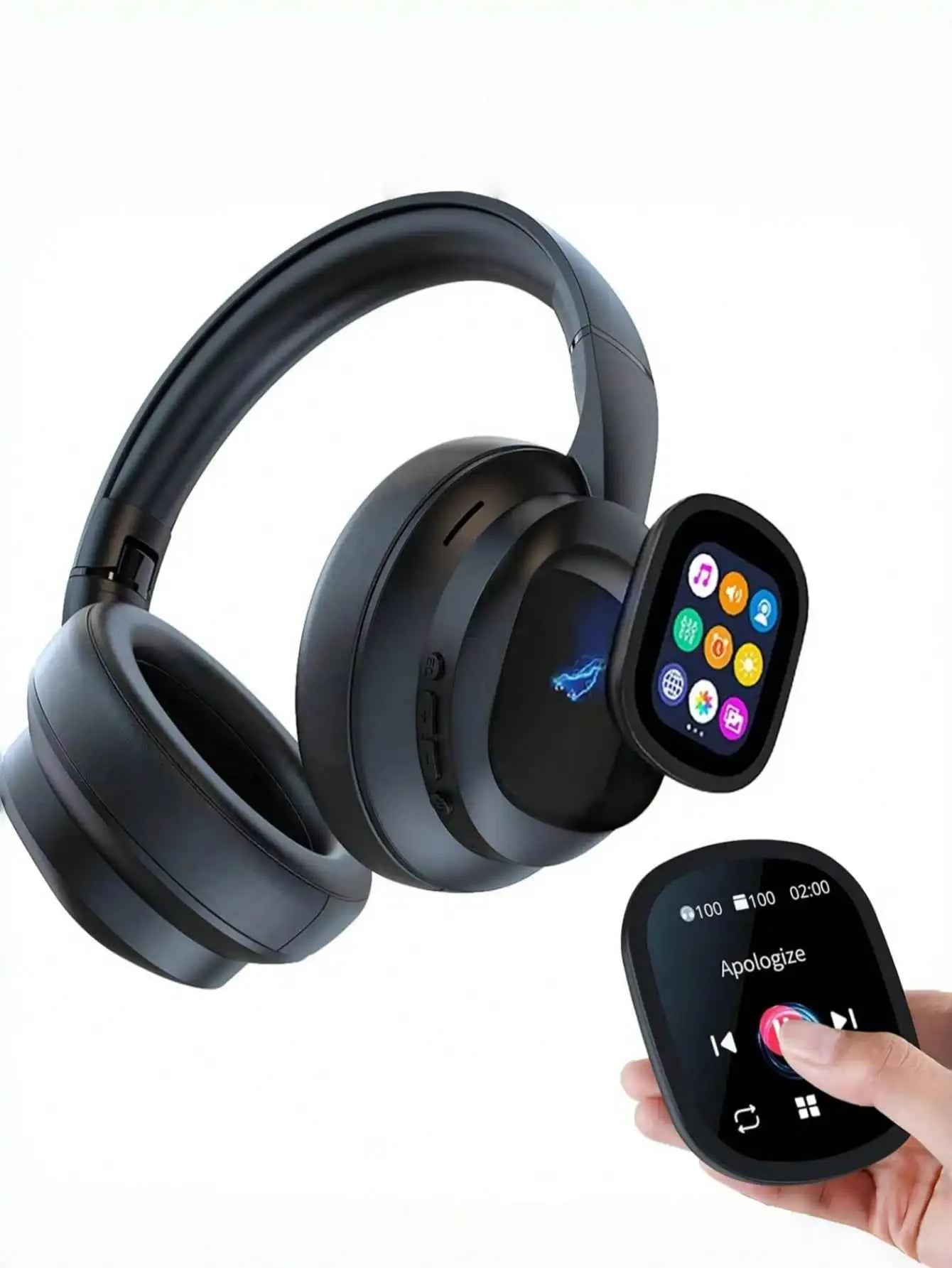 AI Translation Wireless Headphones, Magnetic LCD Touch Screen, Foldable Retractable Design, Real-time 115 Languages Translation, BT6.0, Multi-functions for Photo, Flashlight, Alarm & Voice Recording, AUX Wired Supported