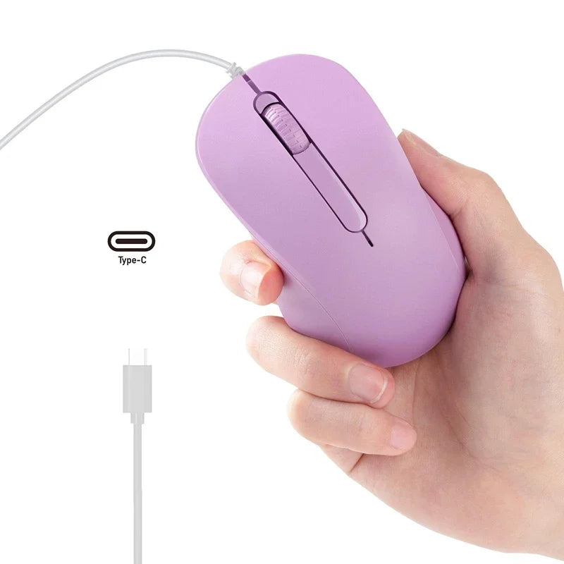 Lenovo Wired Mouse Type-C Plug Ergonomic Design Tablet Notebook Office Optical Silent Mouse For PC Android IOS