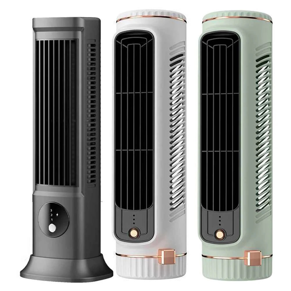 Quiet Bladeless Fan USB Rechargeable 3 Speeds Quiet Air Cooler Desktop Cooling Fan Portable Tower Fan for Home Office Dormitory