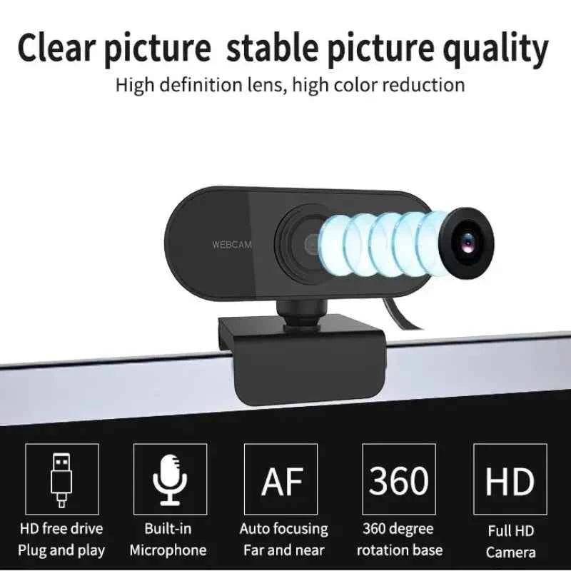 HD 1080P Webcam Built-in Mic USB Camera No Driver Required for Online Learning Video Conference Home Office