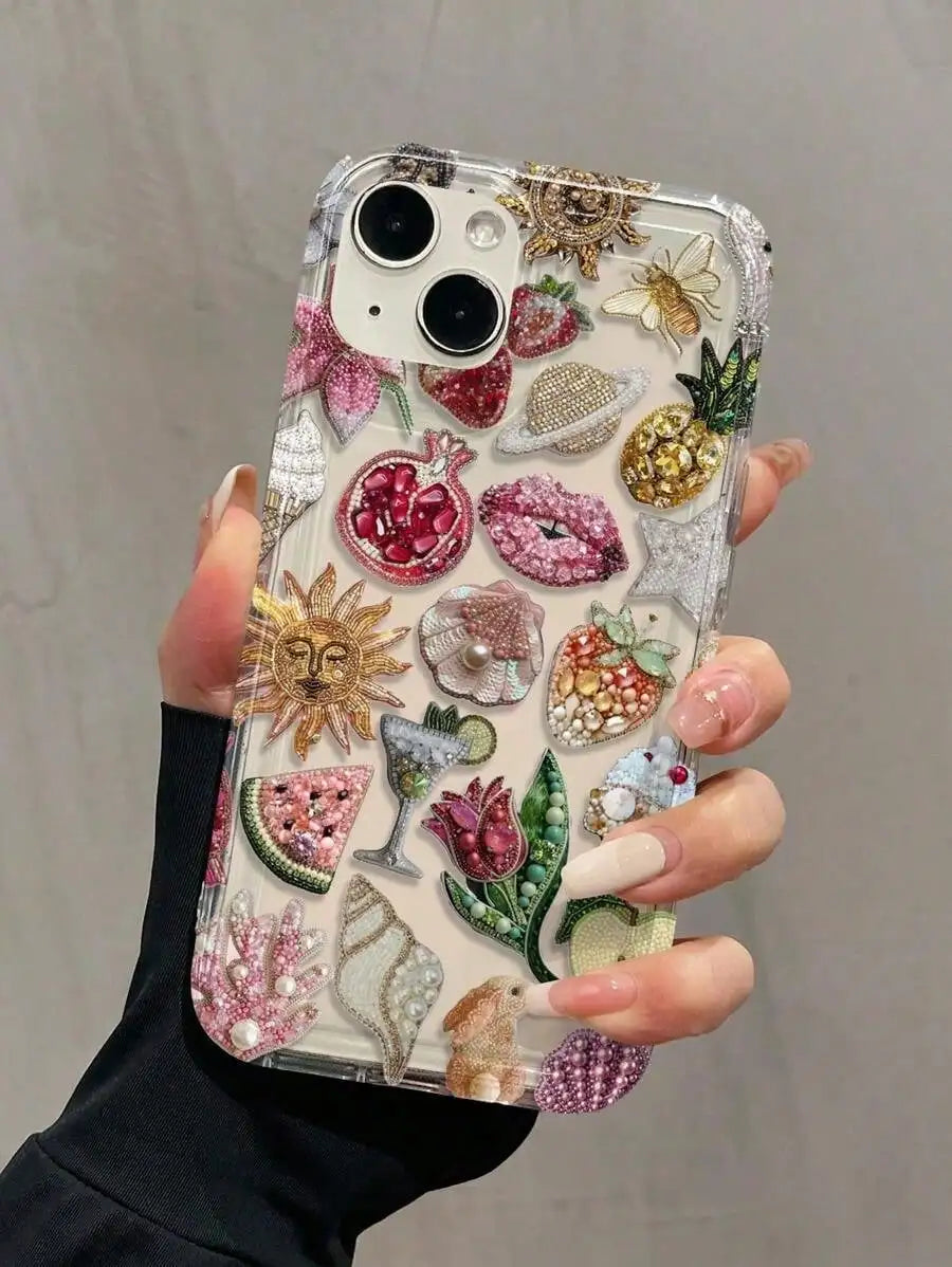 Bubble Beaded Pomegranate Lip Pattern Full TPU Shockproof Phone Case for Apple 17 16, 15, 14, 13, 12, 11 Pro Max Plus