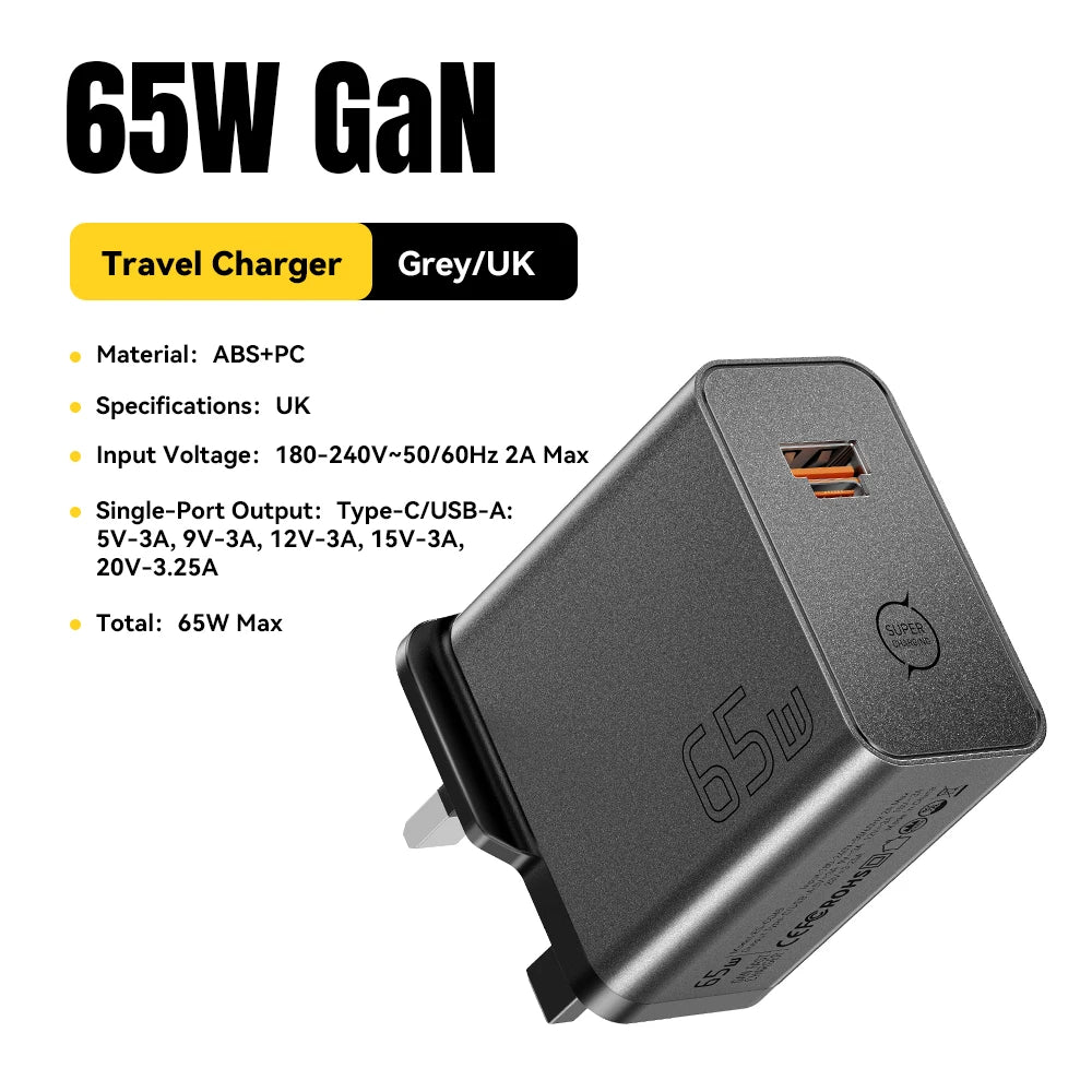 ESSAGER 65W GaN Charger PD3.0 PPS QC4.0 Fully Compatible for iPhone 17 16 Samsung S26 MacBook Air Huawei Laptop PD Fast Charger